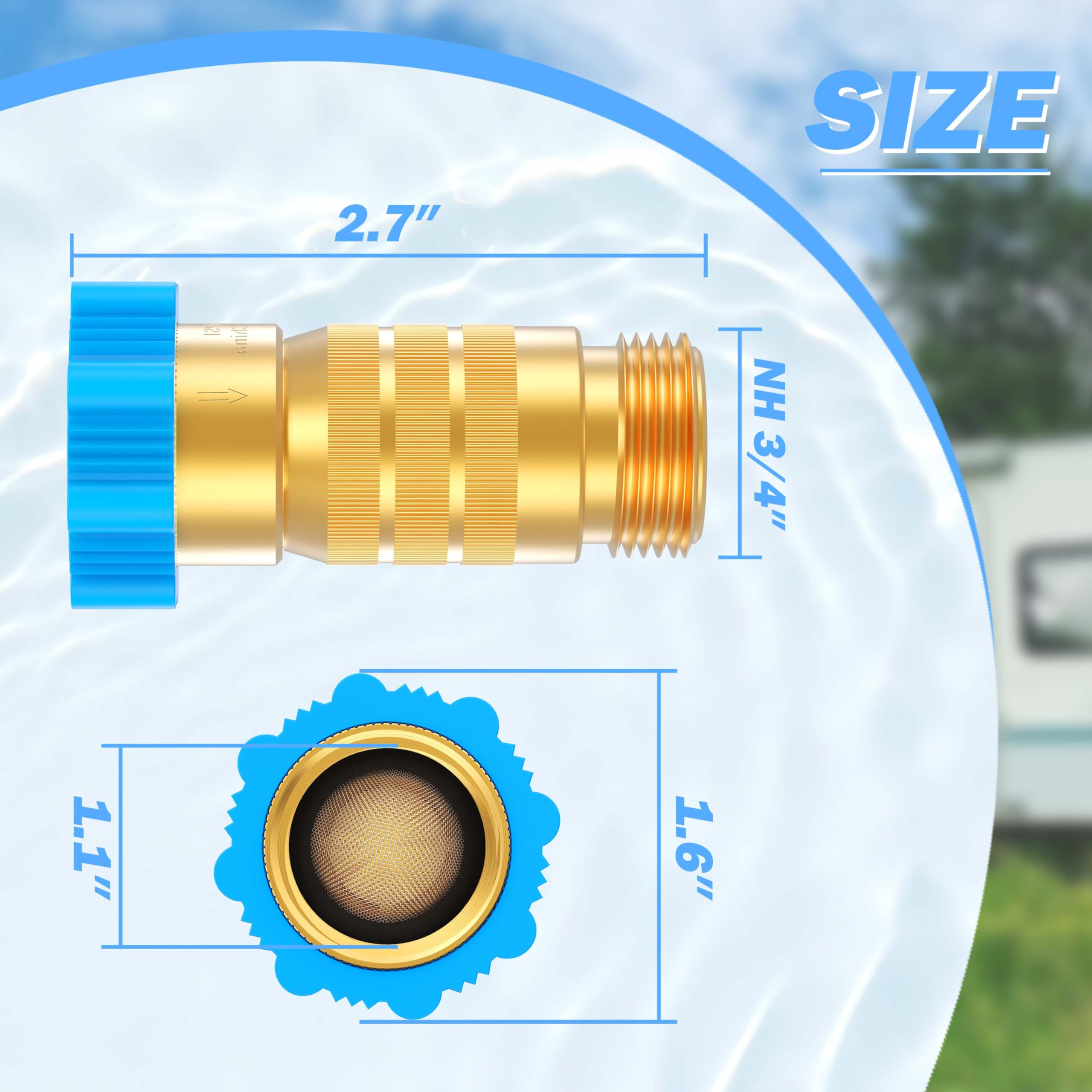 CircleCord regulator showing 3/4 inch threads for universal campground connections.