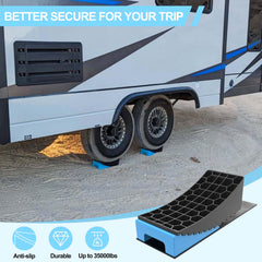 CircleRoad RV levelers shown with a non-slip pad for secure parking.