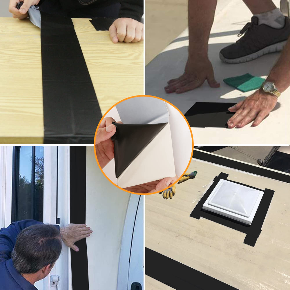 CircleRoad tape sealing a corner joint on an RV roof after installation
