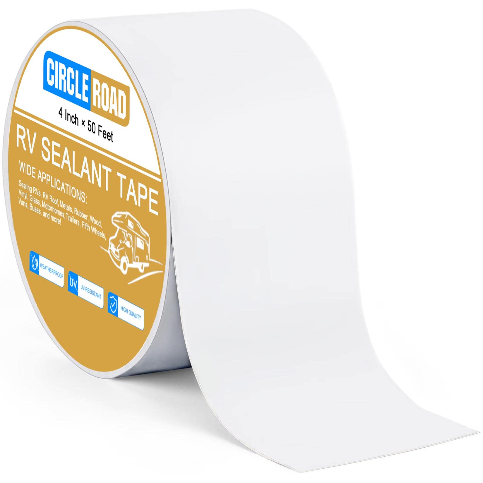CircleRoad RV Roof Tape 4in-50ft roll shows durable butyl material for leak prevention.