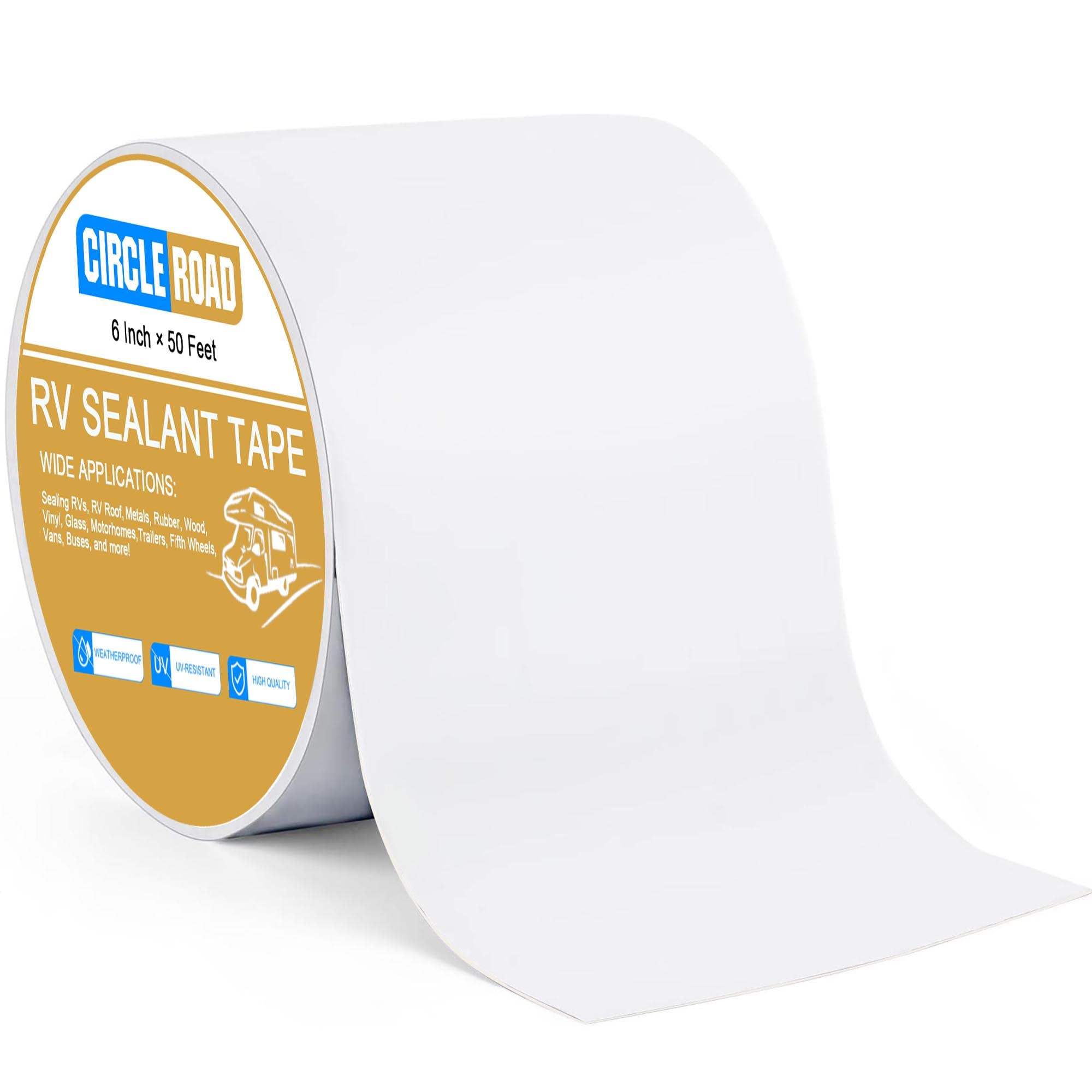 CircleRoad RV Roof Tape 6in-50ft white roll seals leaks on camper roofs
