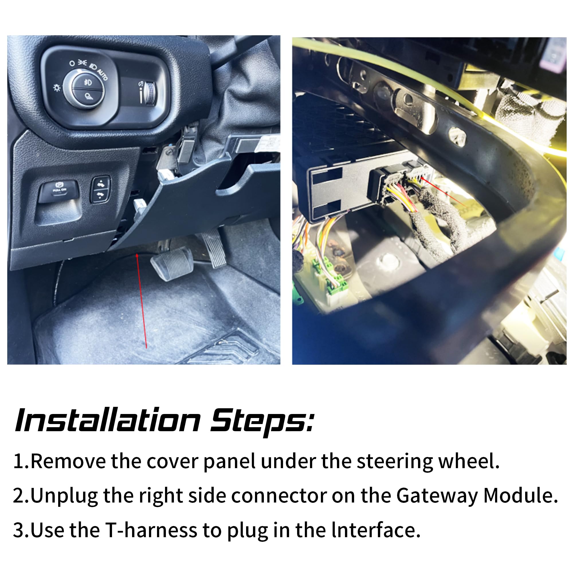 Citreal auto start stop eliminator RAM 2019+ T-harness connector demonstrates plug-in steps