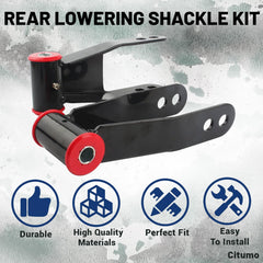 Citumo Silverado/Sierra 2in rear lowering shackle side view highlights sturdy construction and ride height change
