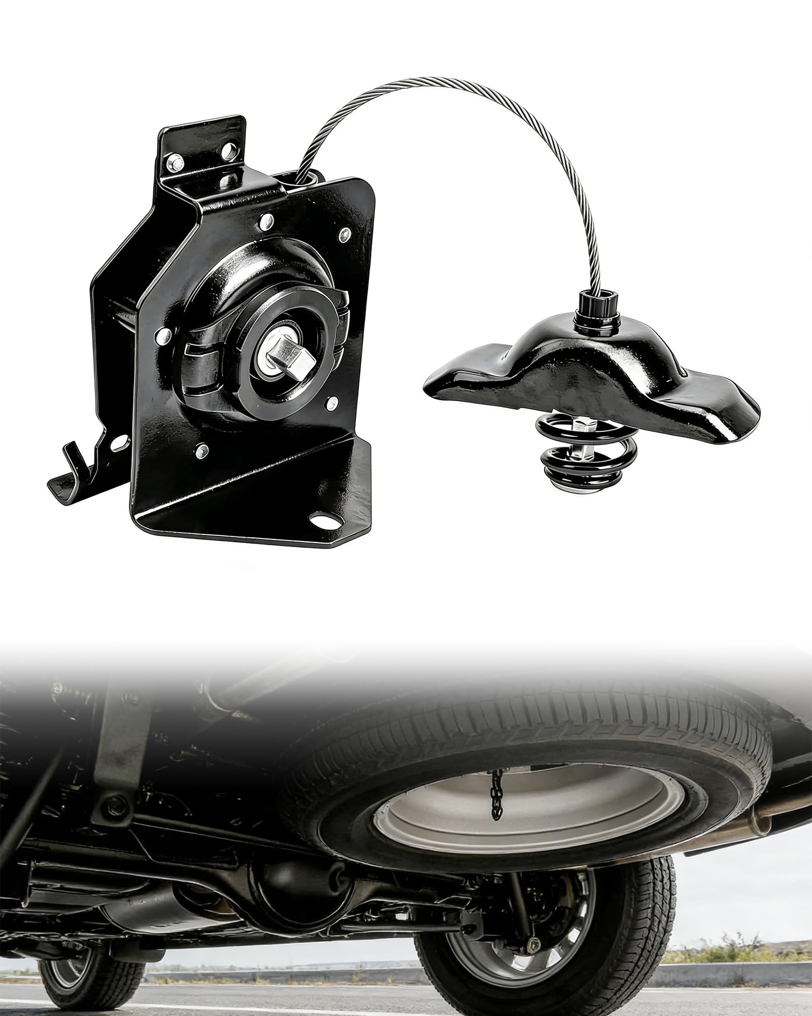 Citumo Silverado spare tire hoist underbody showing secure hold and easy access.