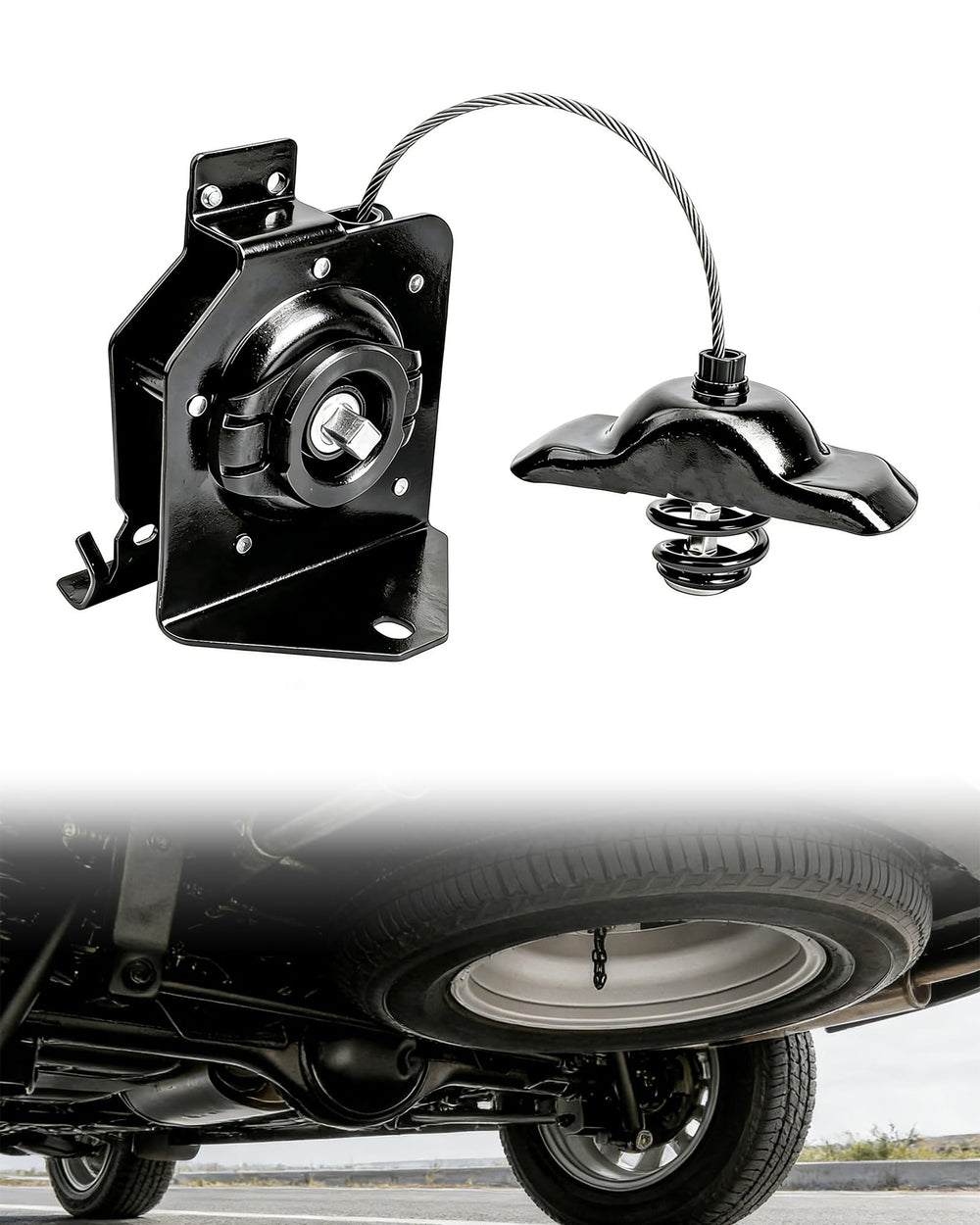 Citumo Silverado spare tire hoist underbody showing secure hold and easy access.