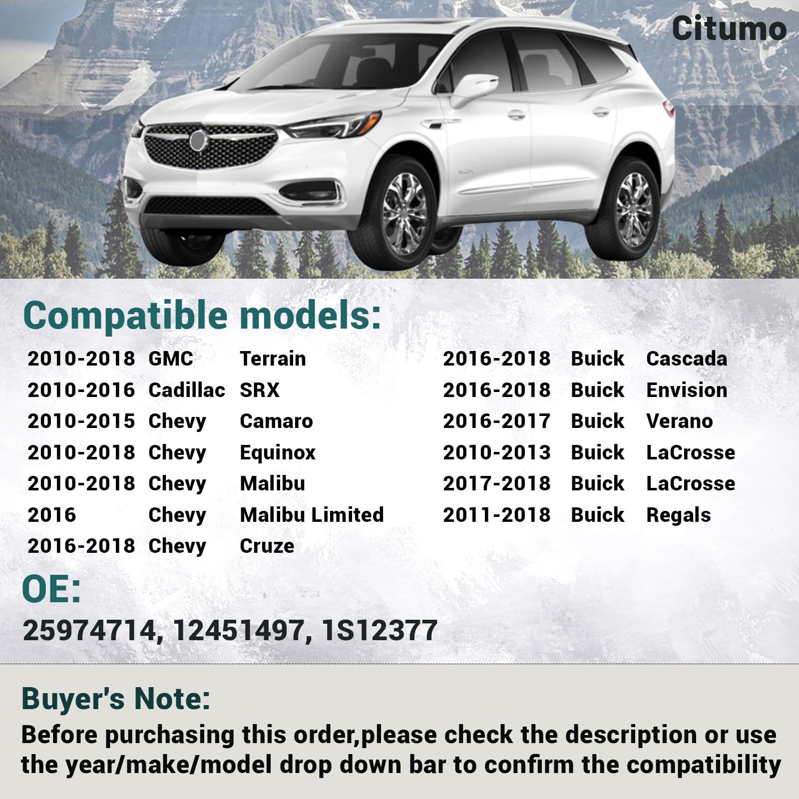 Citumo compatibility guide highlighting Camaro, Malibu, and Equinox models.