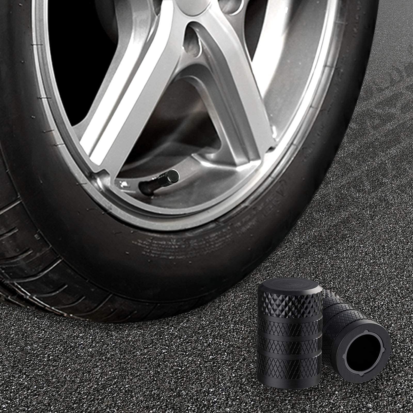 CKAuto caps on parked car wheel in driveway offering a neat, finished look