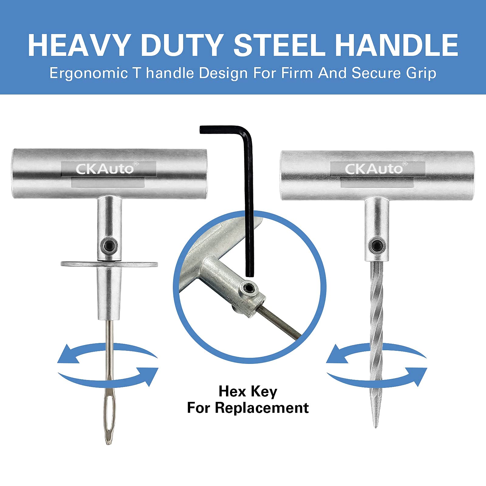 CKAuto T-handle insertion tools shown for clean, precise puncture repair.