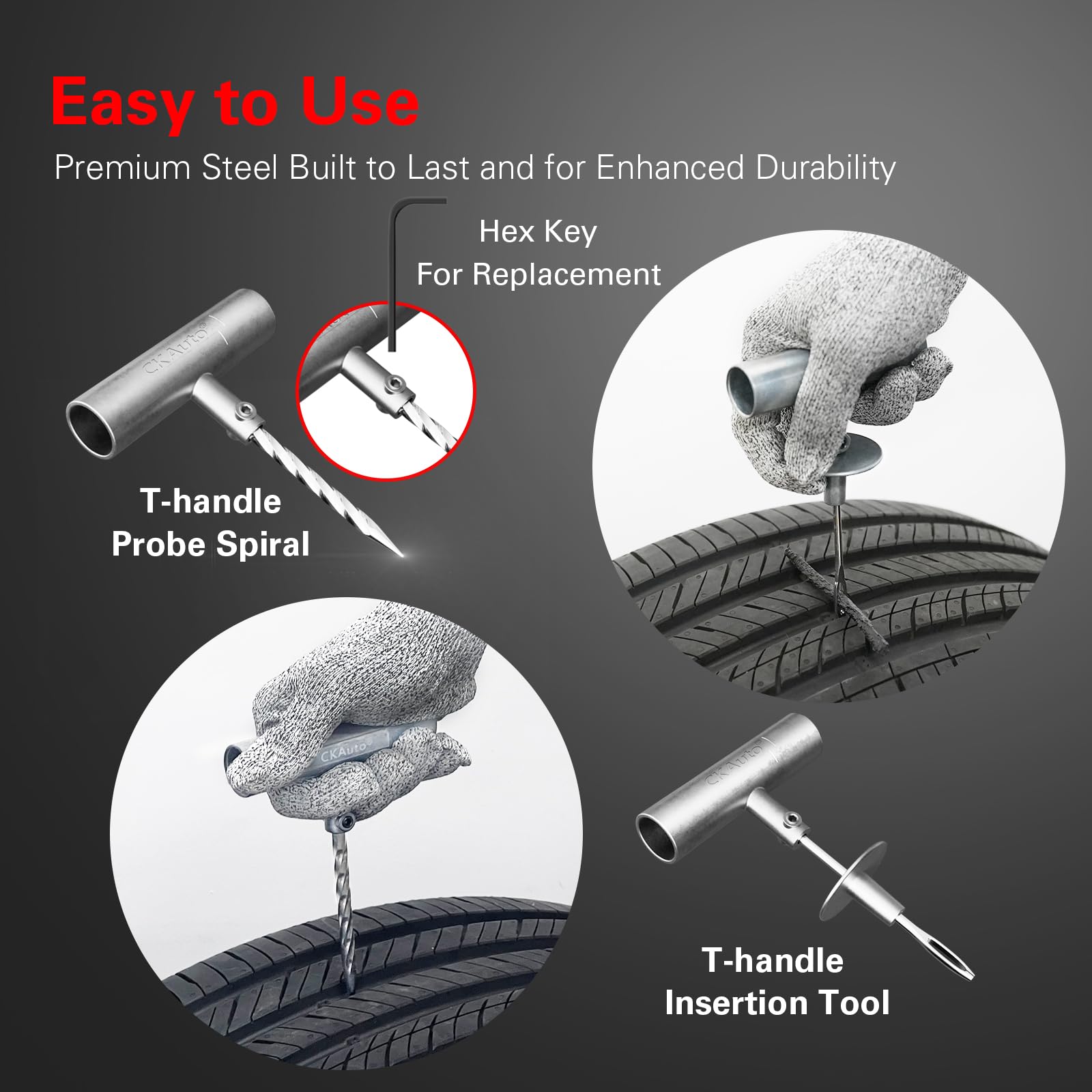CKAuto needle-nose pliers remove debris during puncture repair
