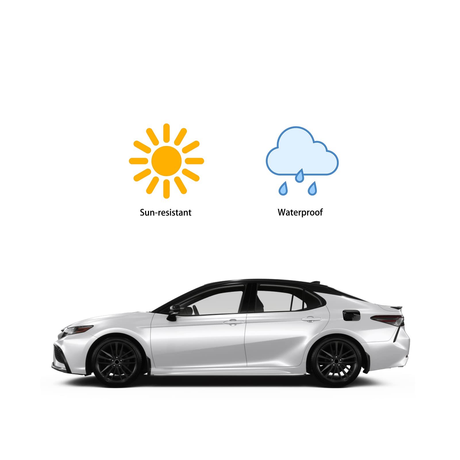 CKE Camry fuel tank cover close up highlights glossy finish and scratch resistant surface.