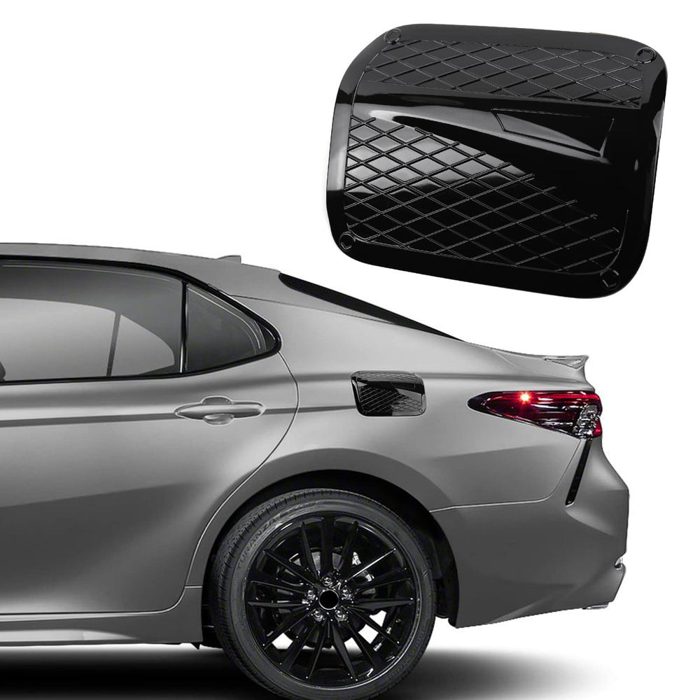 CKE Camry fuel tank cover in glossy black protects the finish and adds sleek style.