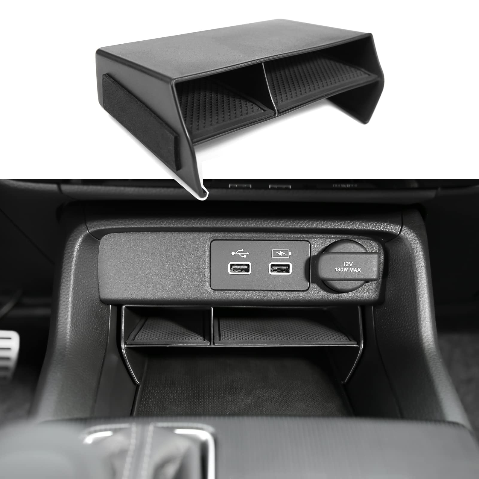 CKE center console organizer assembly view showing tidy storage options