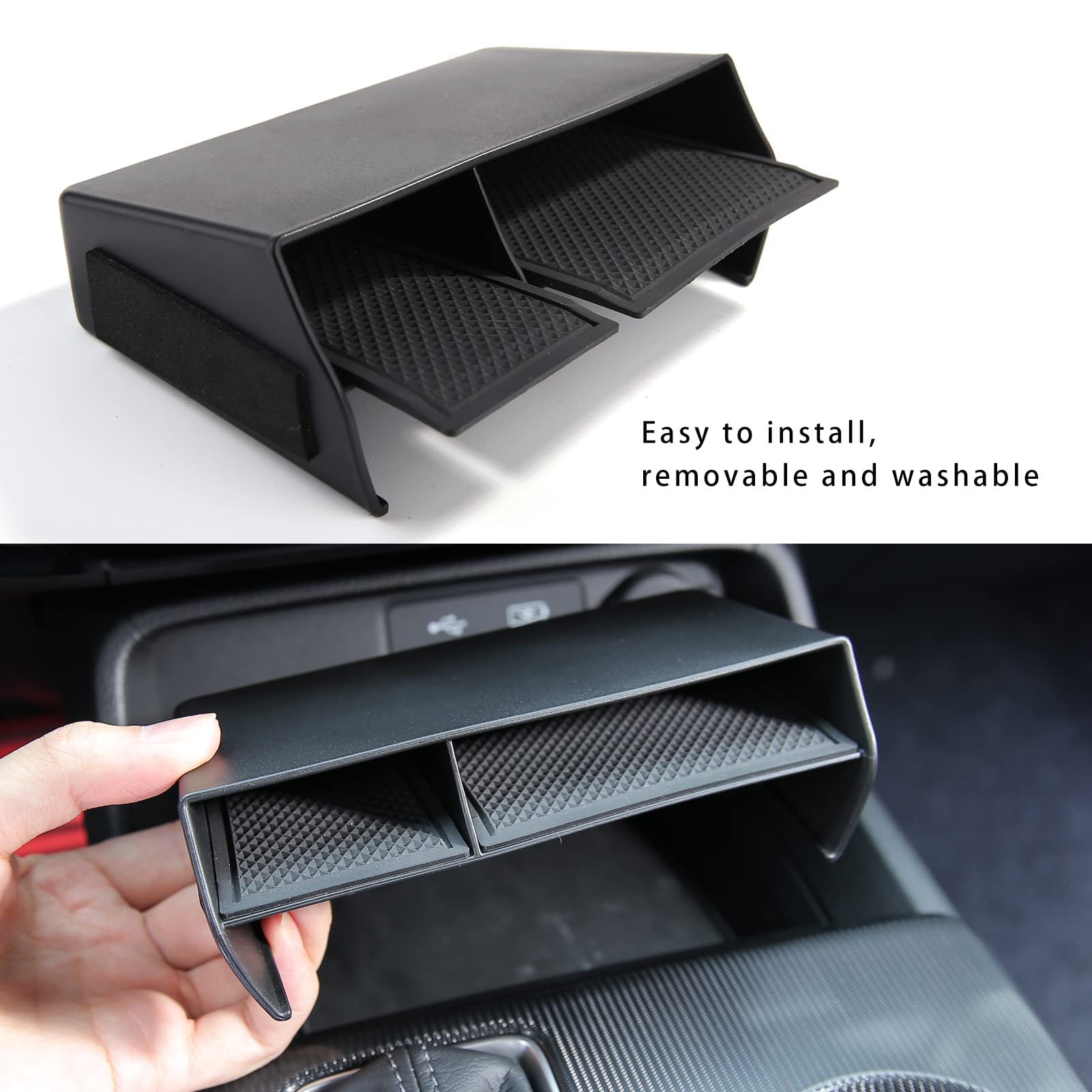 CKE center console organizer tray insert demonstrates easy installation
