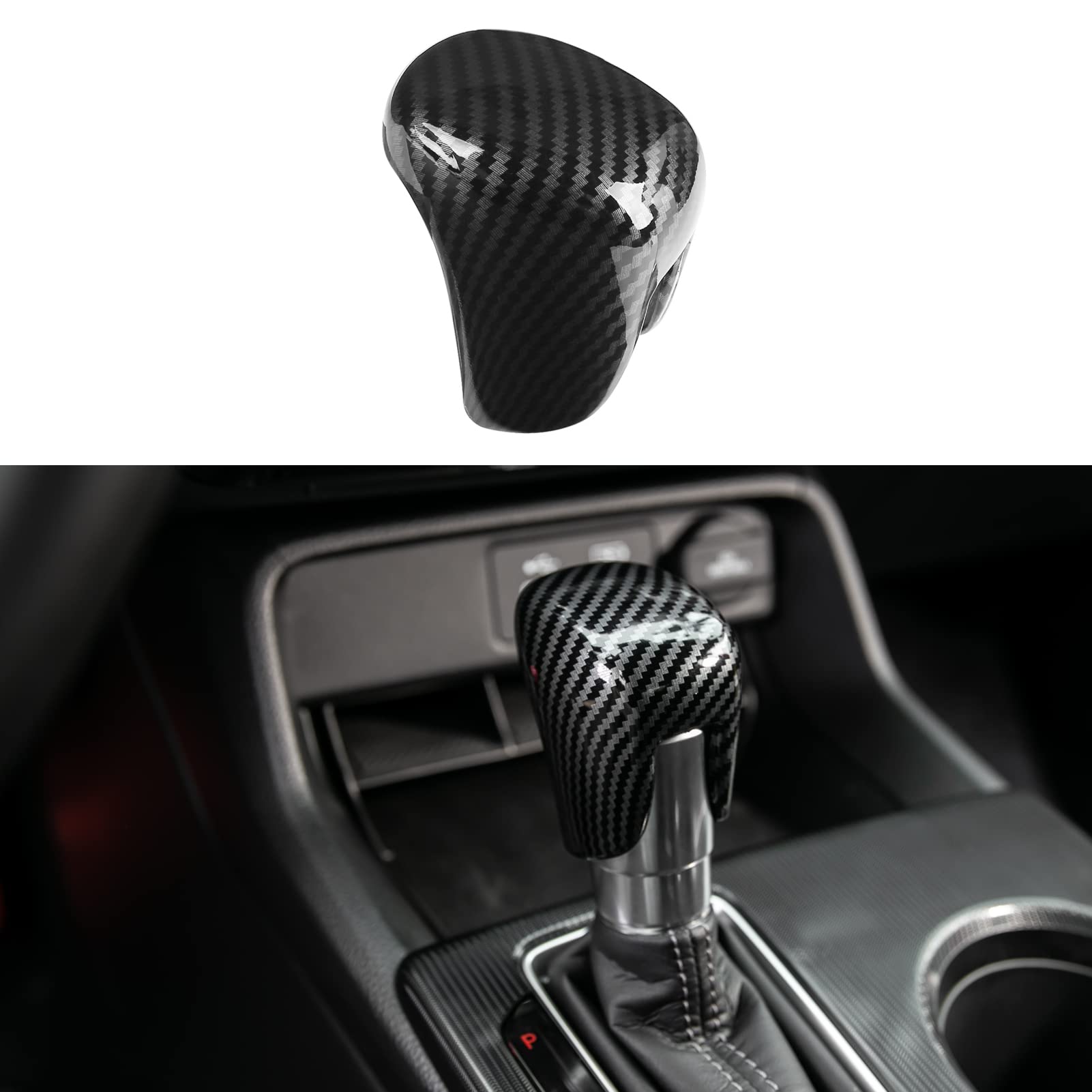 CKE Civic gear shift knob cover with carbon fiber texture enhances interior style