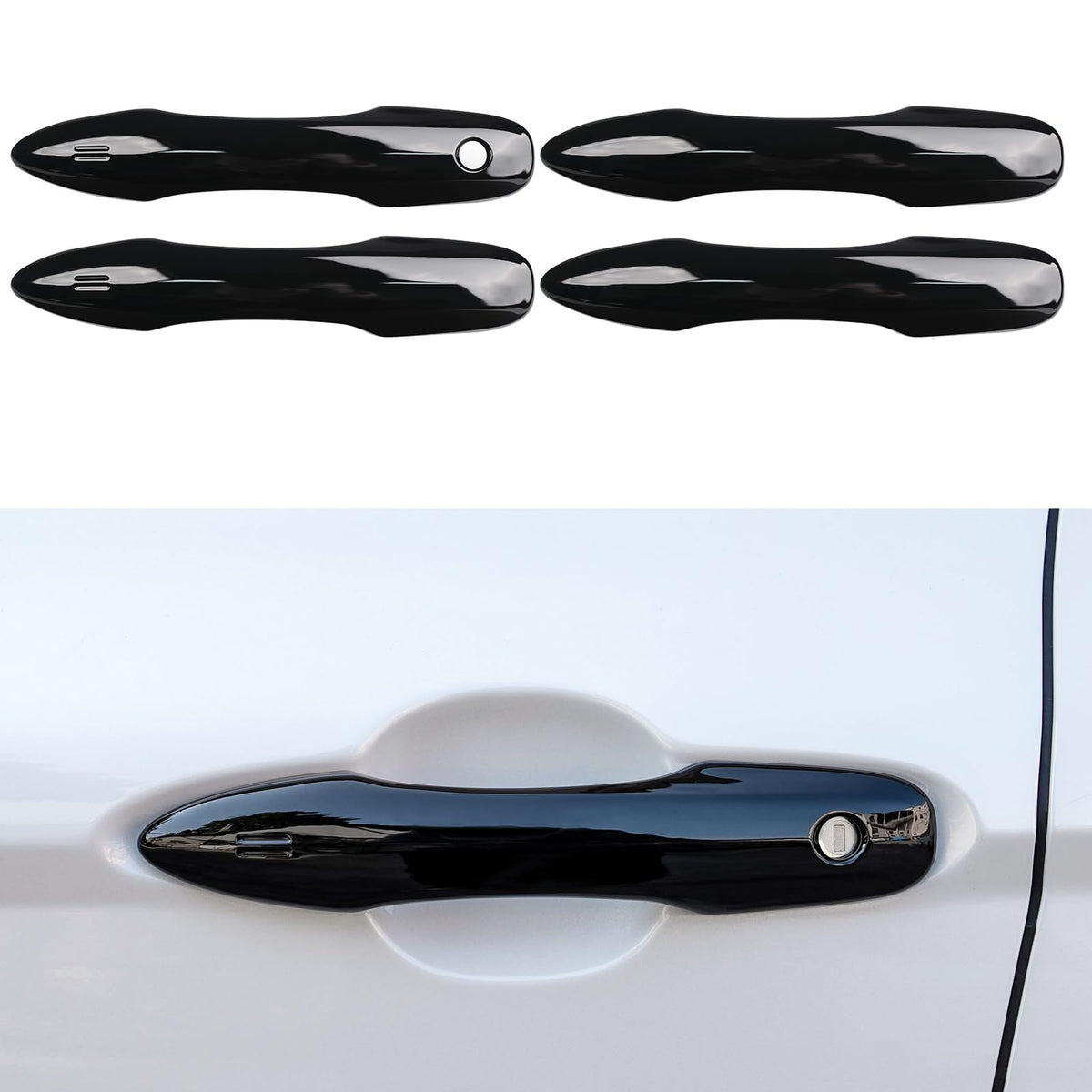 CKE glossy black door handle cover on Camry protects original handles and adds bold curb appeal.