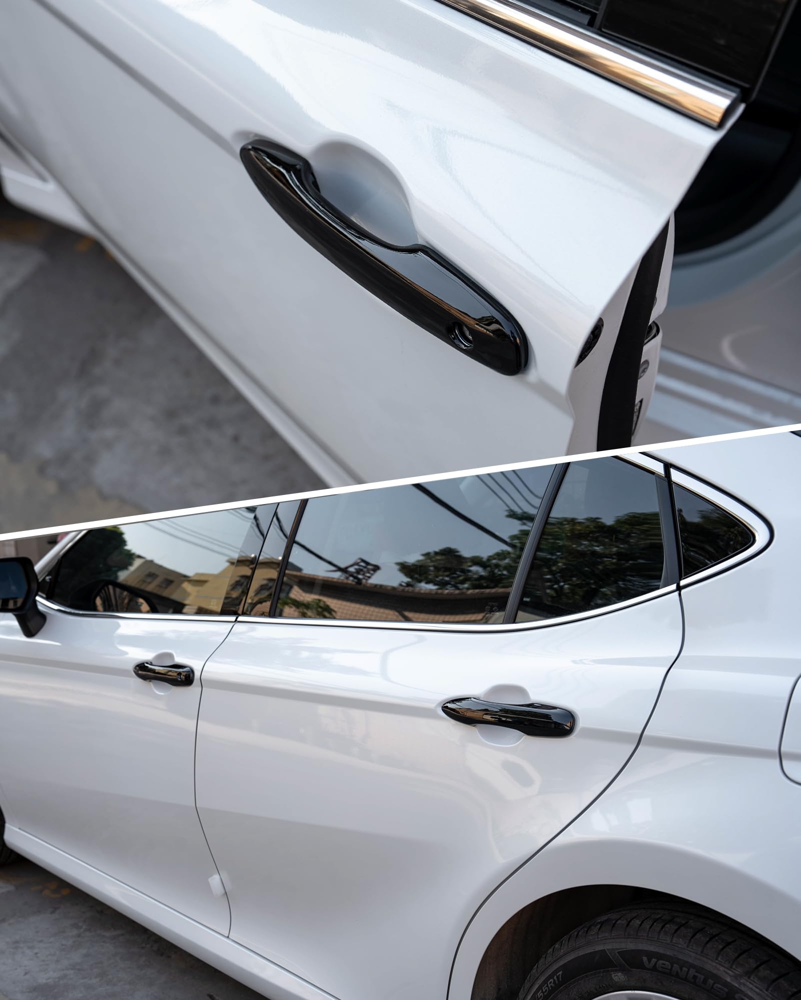 CKE glossy black door handle cover on Venza offers a modern look and durable wear resistance.