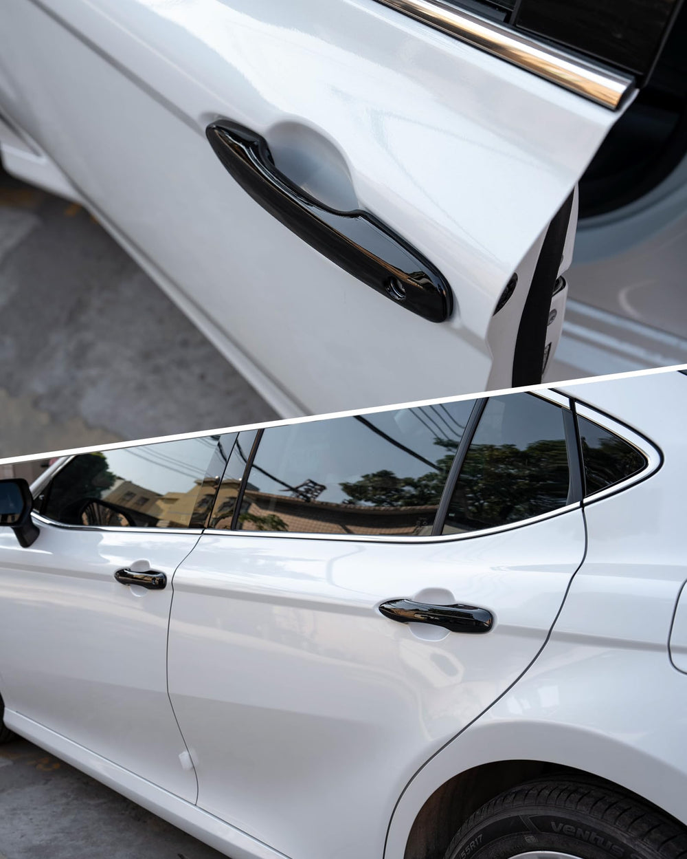 CKE glossy black door handle cover on Venza offers a modern look and durable wear resistance.