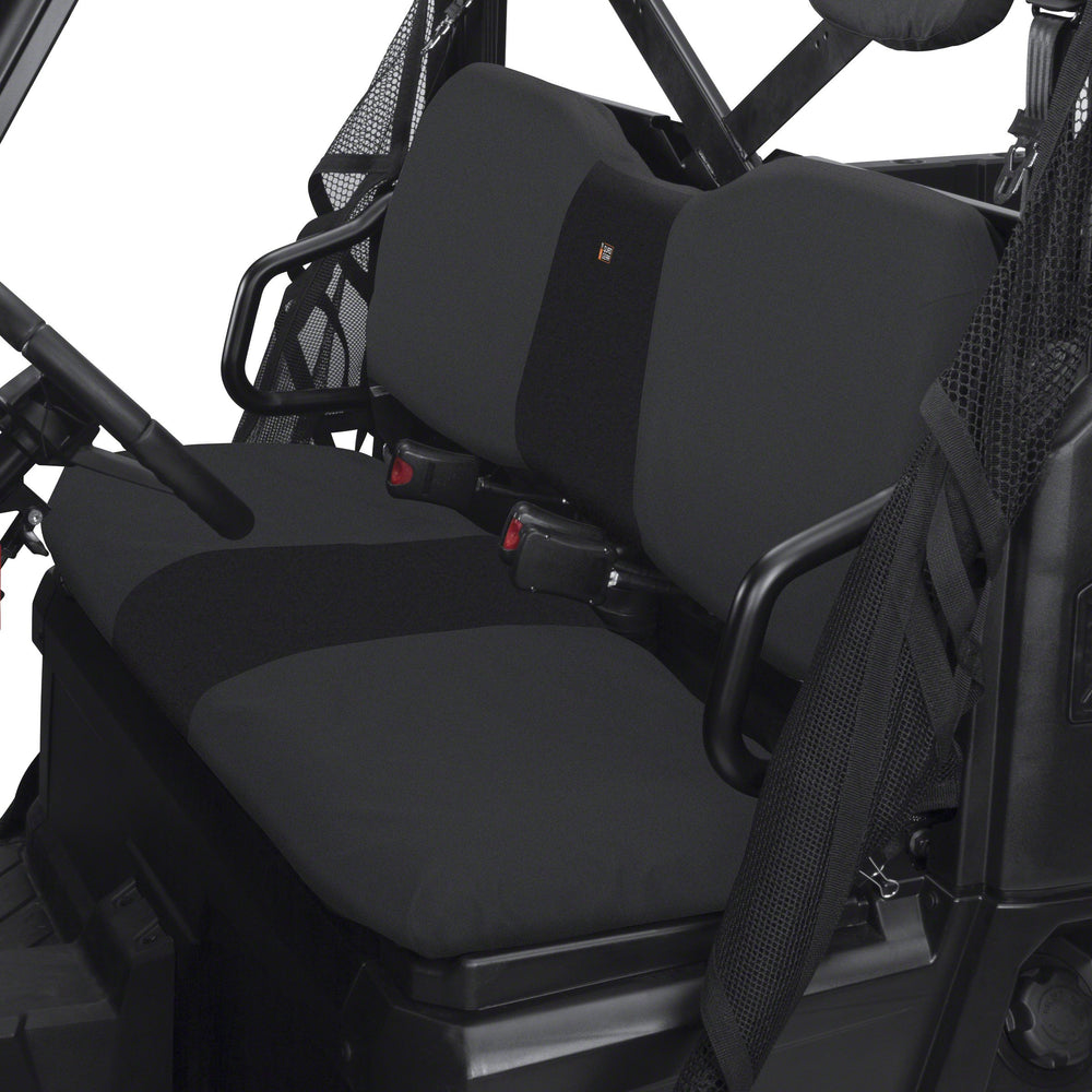 Classic Accessories QuadGear UTV bench seat cover for Polaris Ranger with weather protection.