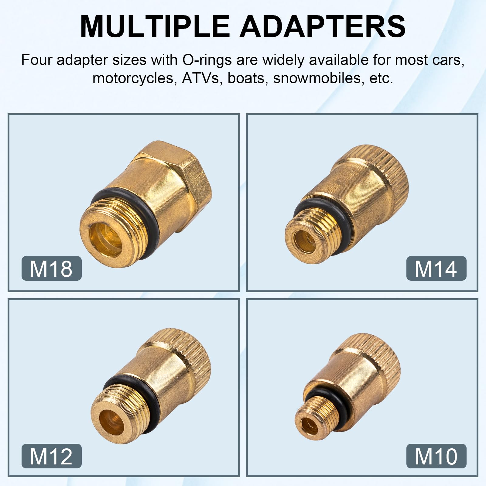 Clatoon tester with metal adapters demonstrating versatile engine compatibility.
