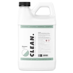 CLEAN. Shampoo bottle being poured for safe, high-lubrication washing.