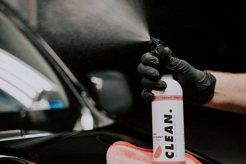 Clean by Pan The Organizer V2 spray-action shot demonstrating fast beading and slick feel.