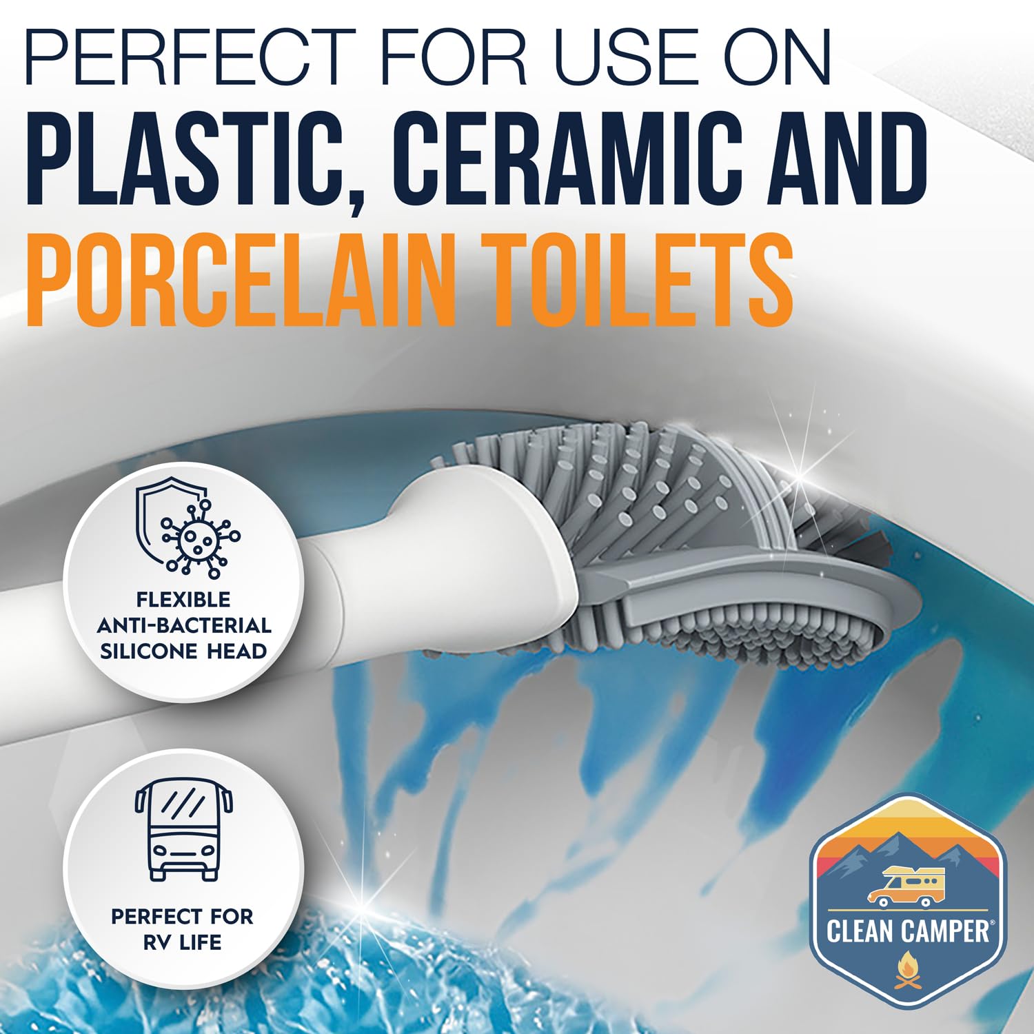 Clean Camper dual-sided head cleans hard-to-reach spots with two versatile modes.