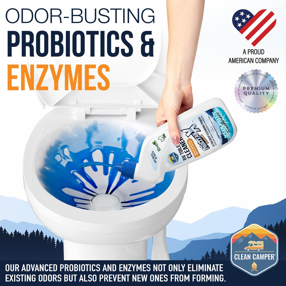 Scrub and rinse action with ProClean X on an RV toilet