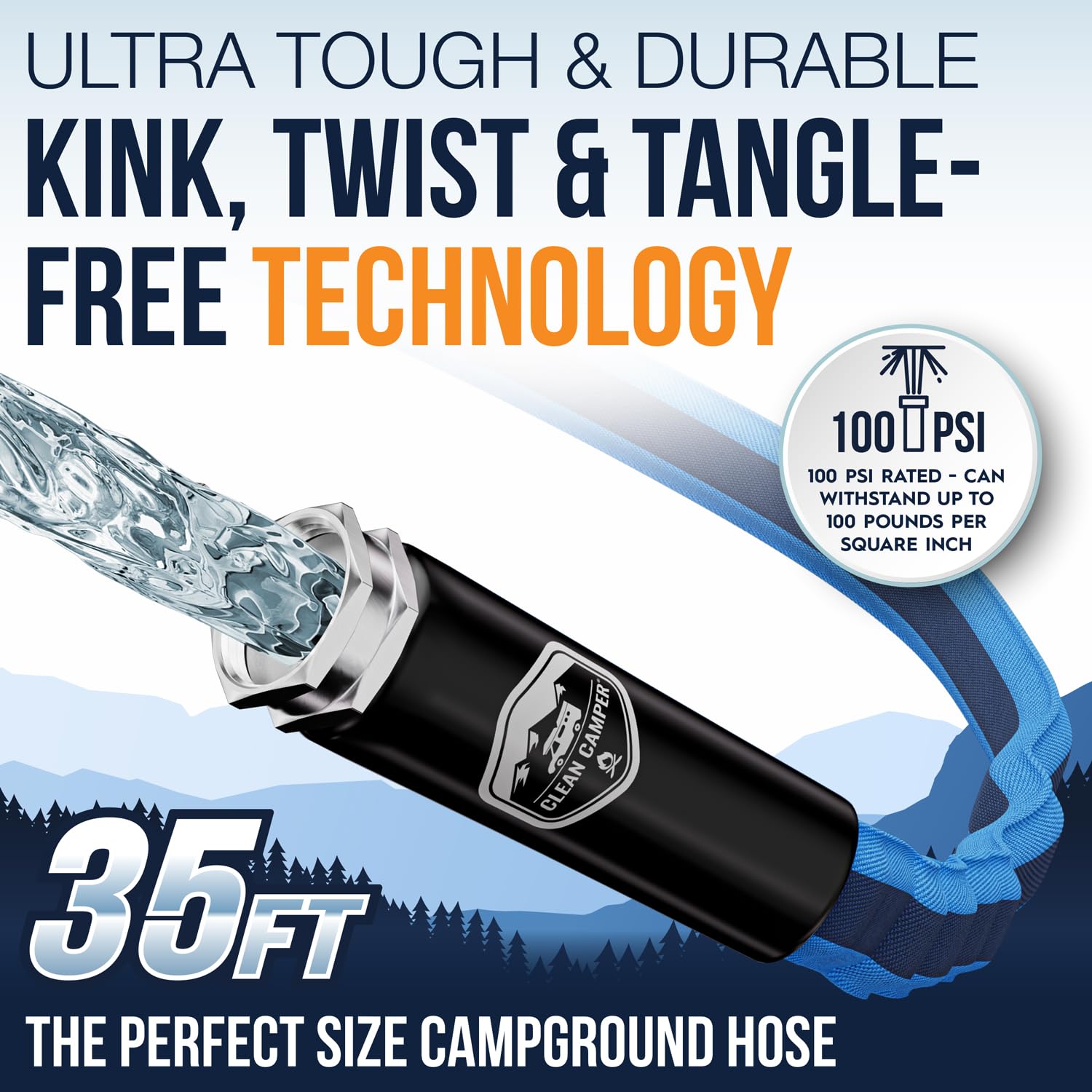 Clean Camper lead-free and BPA-free hose supports safe drinking water.