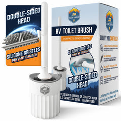 Clean Camper wall-mounted silicone RV toilet brush for space-saving cleaning.
