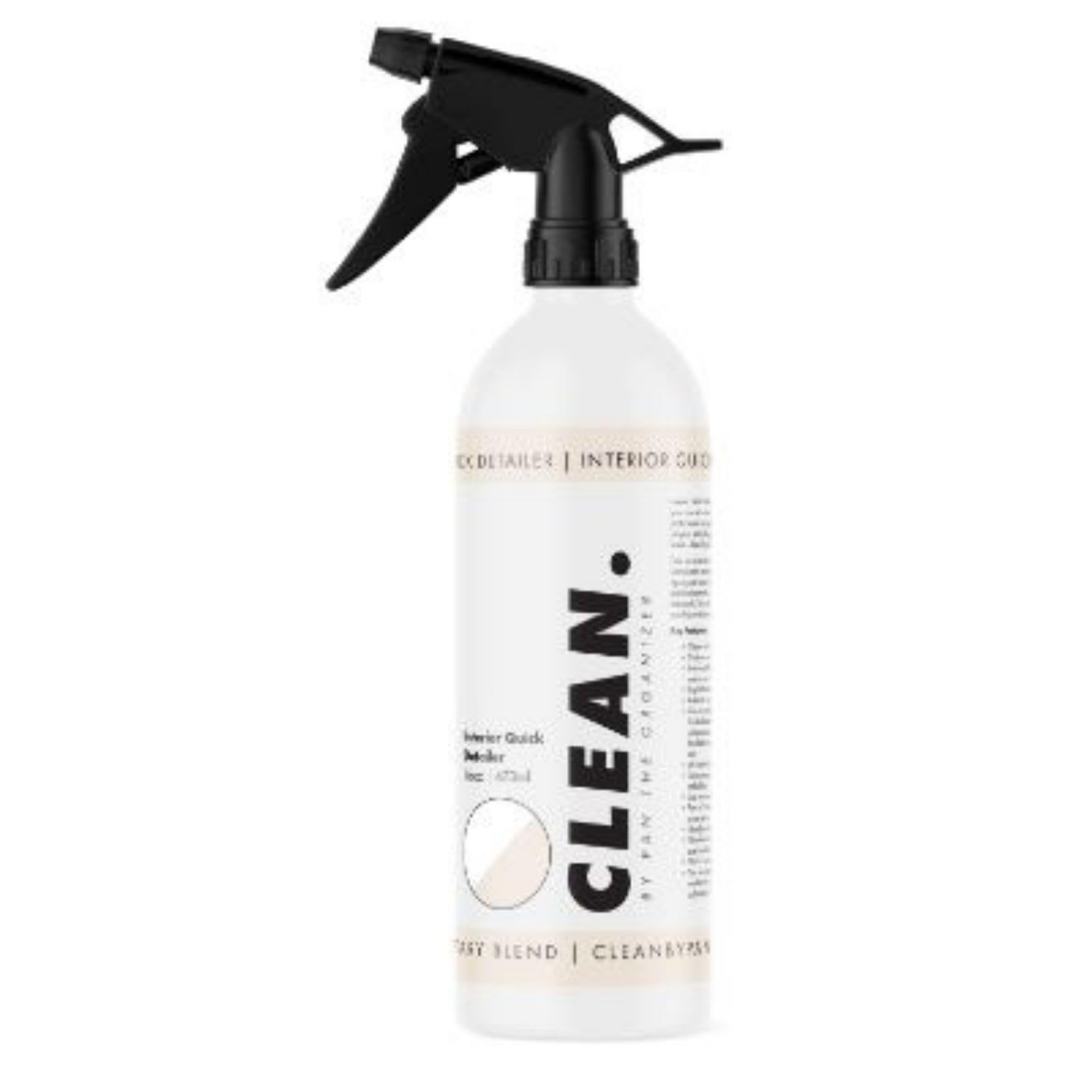 Clean Interior Quick Detailer spray bottle for streak-free shine on vinyl, leather, and plastic.