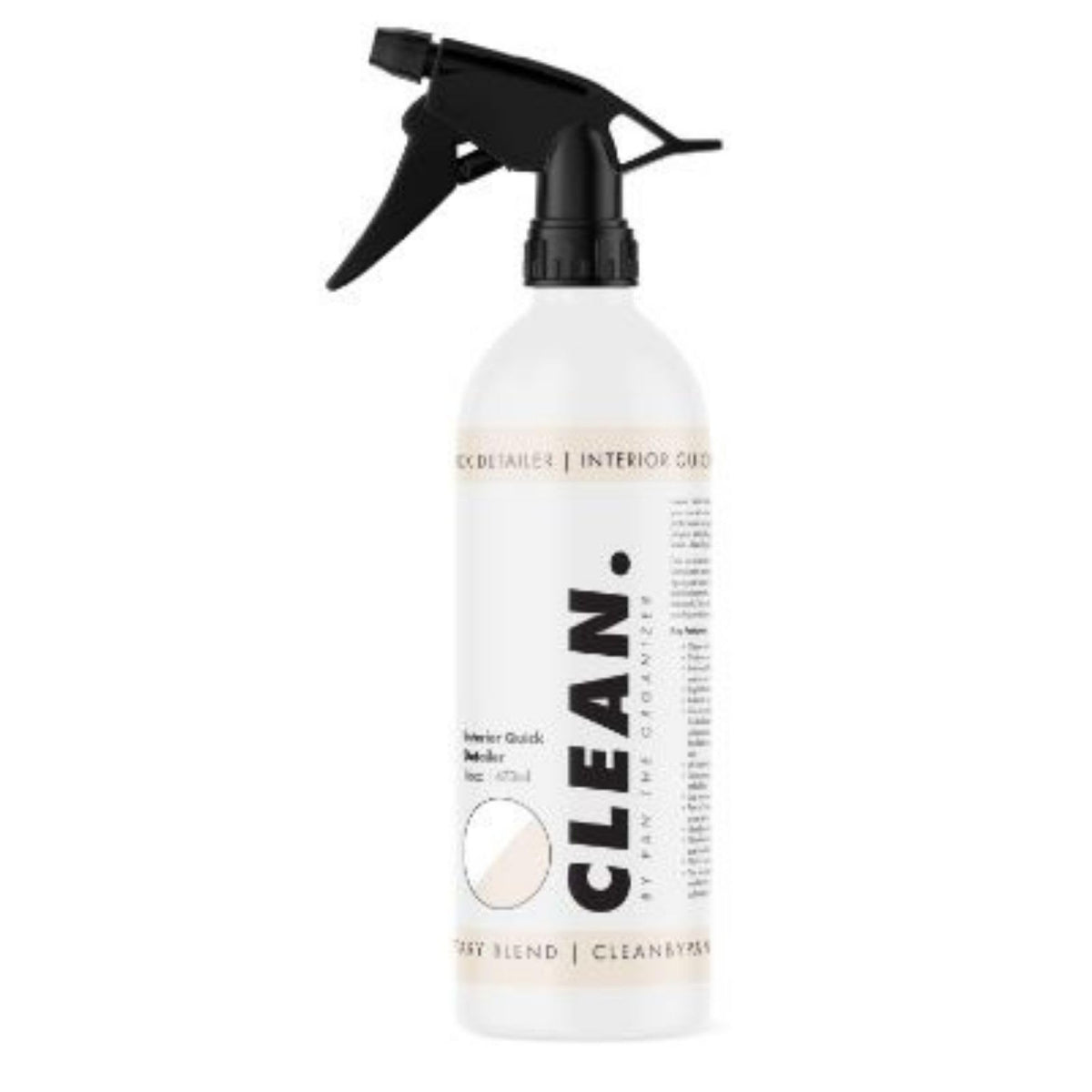Clean Interior Quick Detailer spray bottle for streak-free shine on vinyl, leather, and plastic.