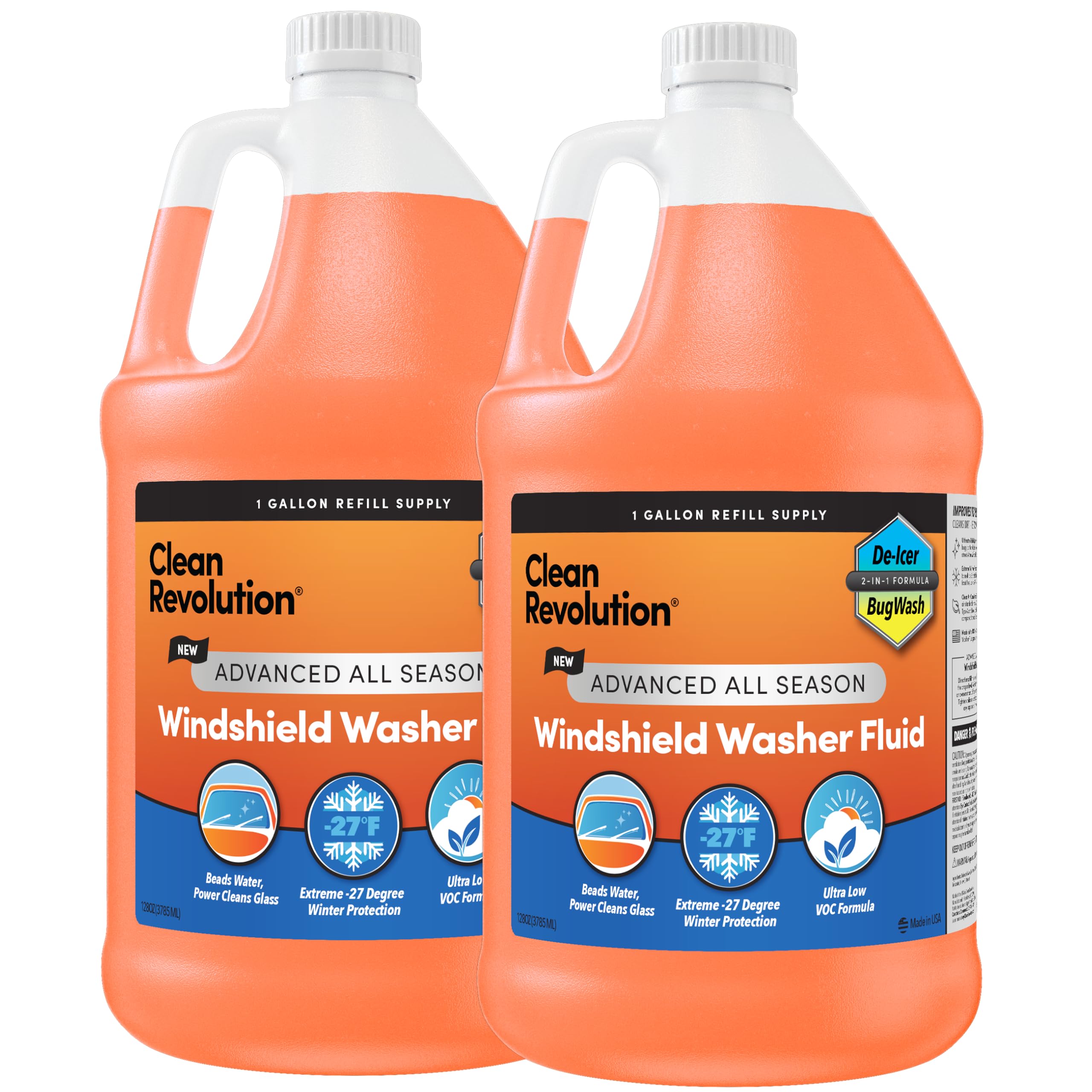 Clean Revolution Advanced Windshield Fluid front bottle for all-season clarity.