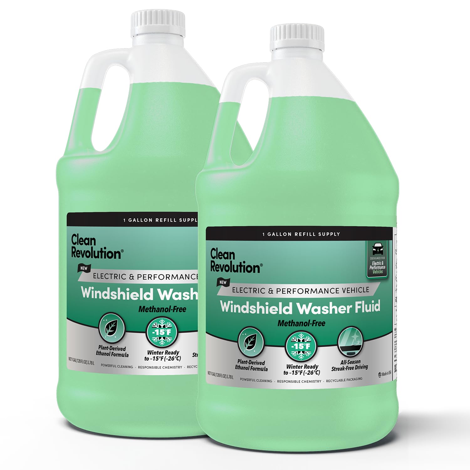 Clean Revolution EV Windshield Fluid 2-pack front view for winter readiness.