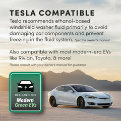 Clean Revolution EV windshield fluid pouring action to melt ice.