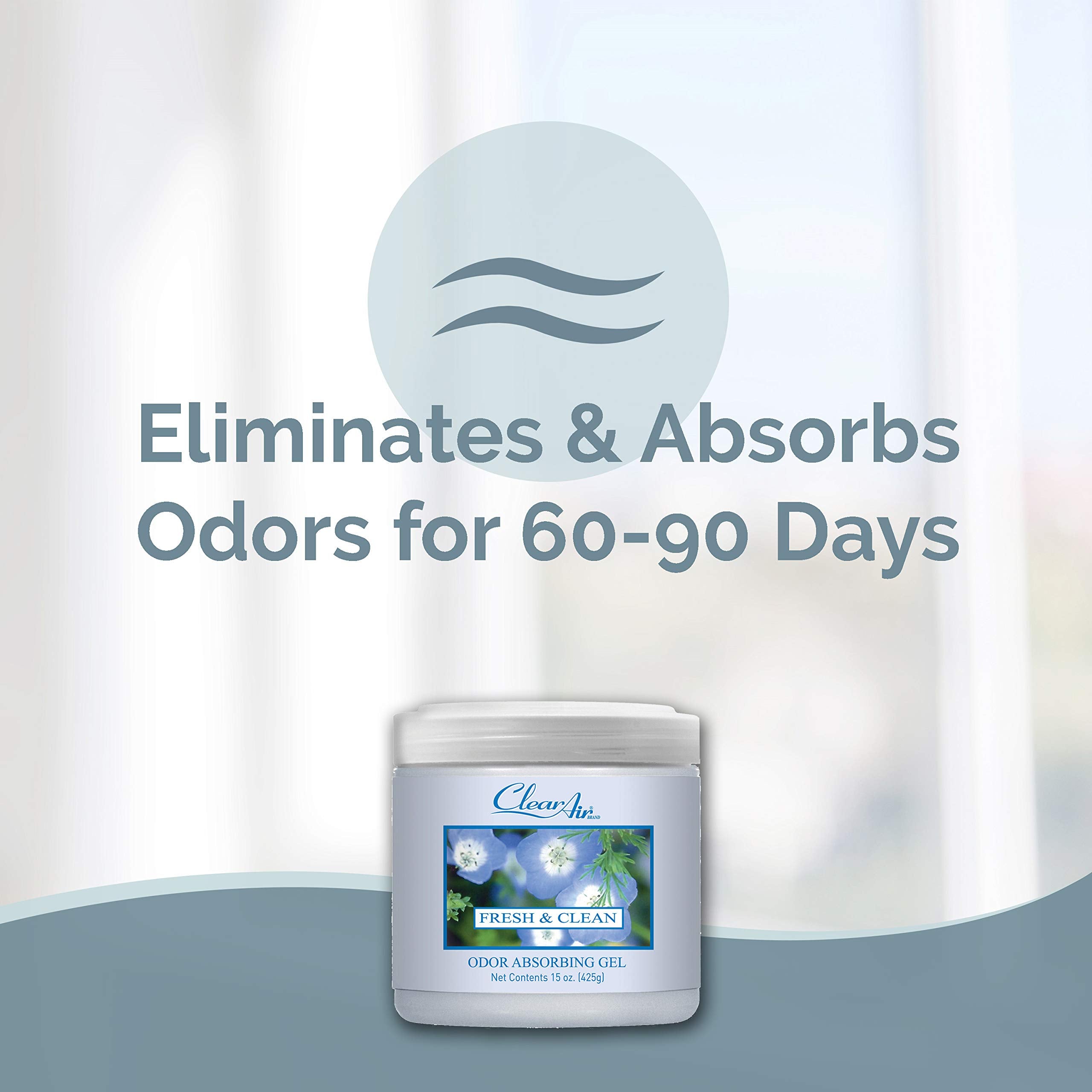 Close-up of Clear Air odor eliminator in a living space showing plant-based formula.