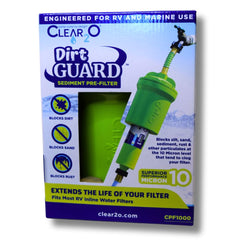 CLEAR2O DirtGUARD 10-micron sediment filter emphasizing initial protection