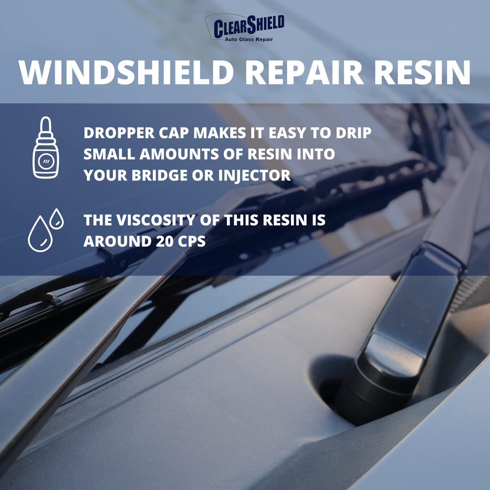 Clearshield resin dries clear after application, blending with glass seamlessly.