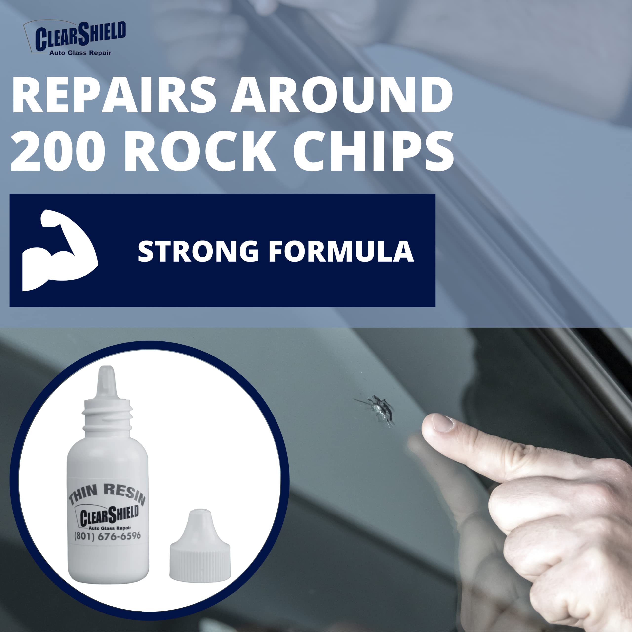 Clearshield resin pour action shows easy application for windshield chips.