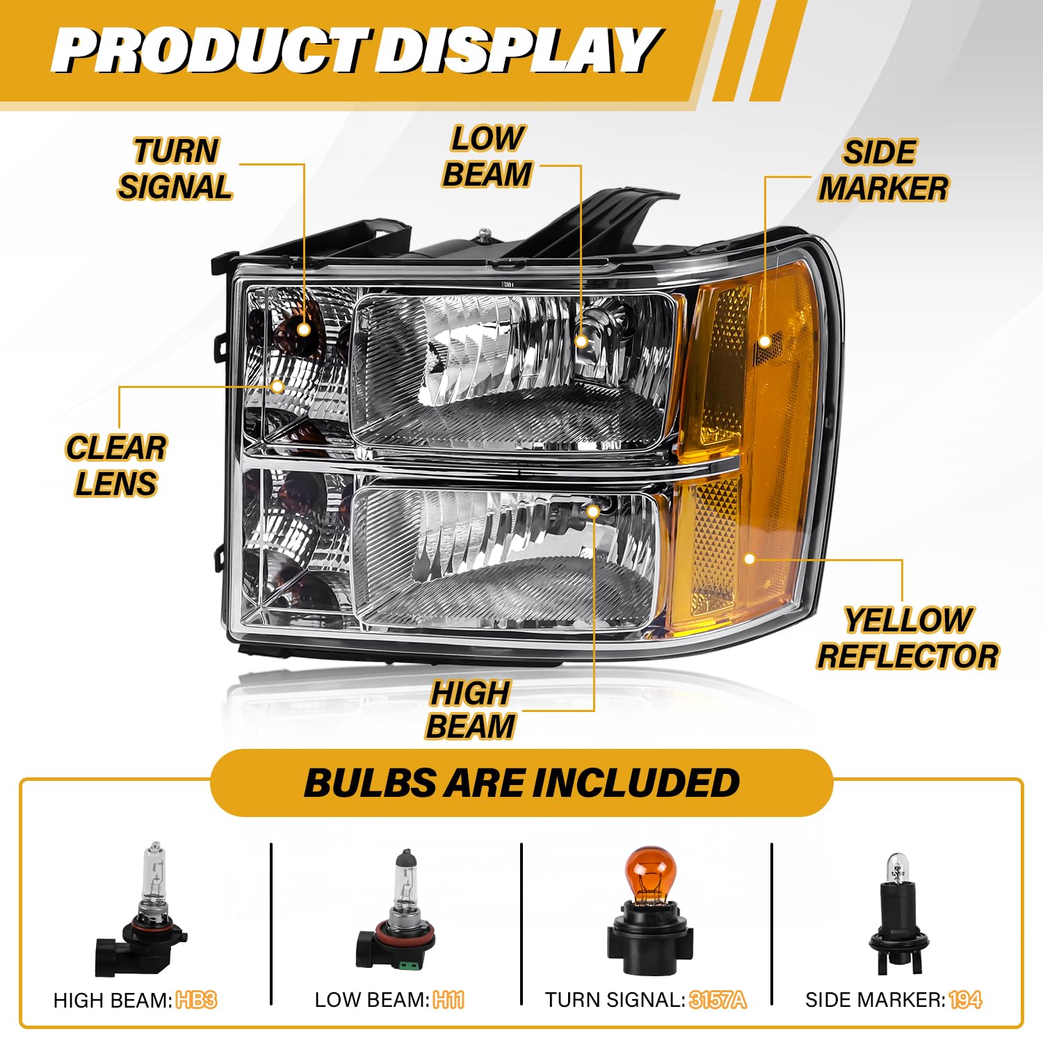 CLERYYE GMC Sierra right headlight assembly enhances daytime visibility and safer night driving.