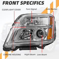 CLERYYE headlight assembly on GMC Terrain front view showing chrome housing.
