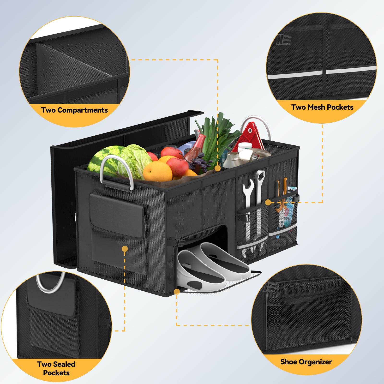 CLESOO trunk organizer with detachable dividers for customizable cargo