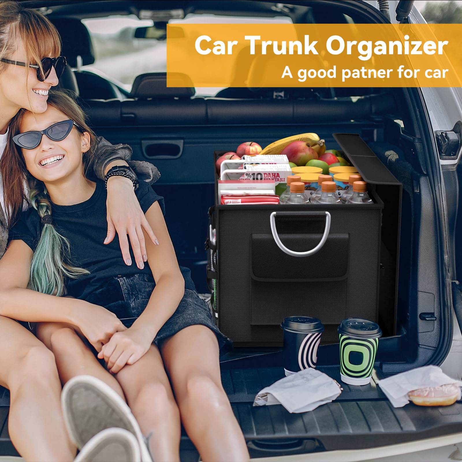 CLESOO trunk organizer with two main compartments for versatile storage