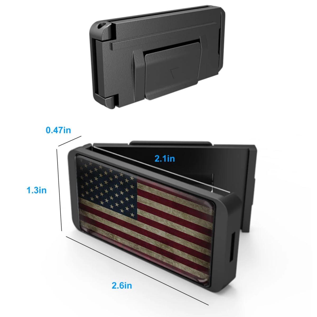 CLHMY American flag seatbelt adjuster packaging highlighting quick-install features.