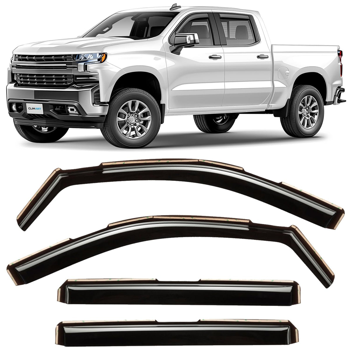 CLIM ART rain guards on Chevrolet Silverado front left window improve airflow.