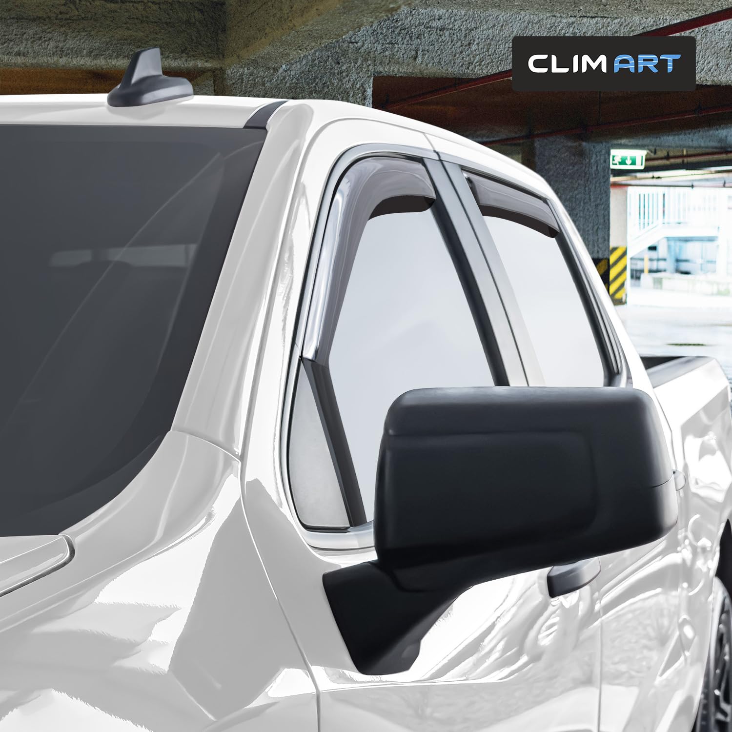 CLIM ART rain guards Silverado front right reduce wind intrusion while driving.