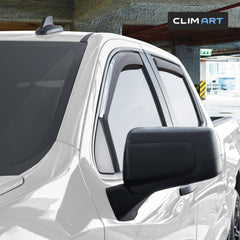 CLIM ART rain guards Silverado front right reduce wind intrusion while driving.