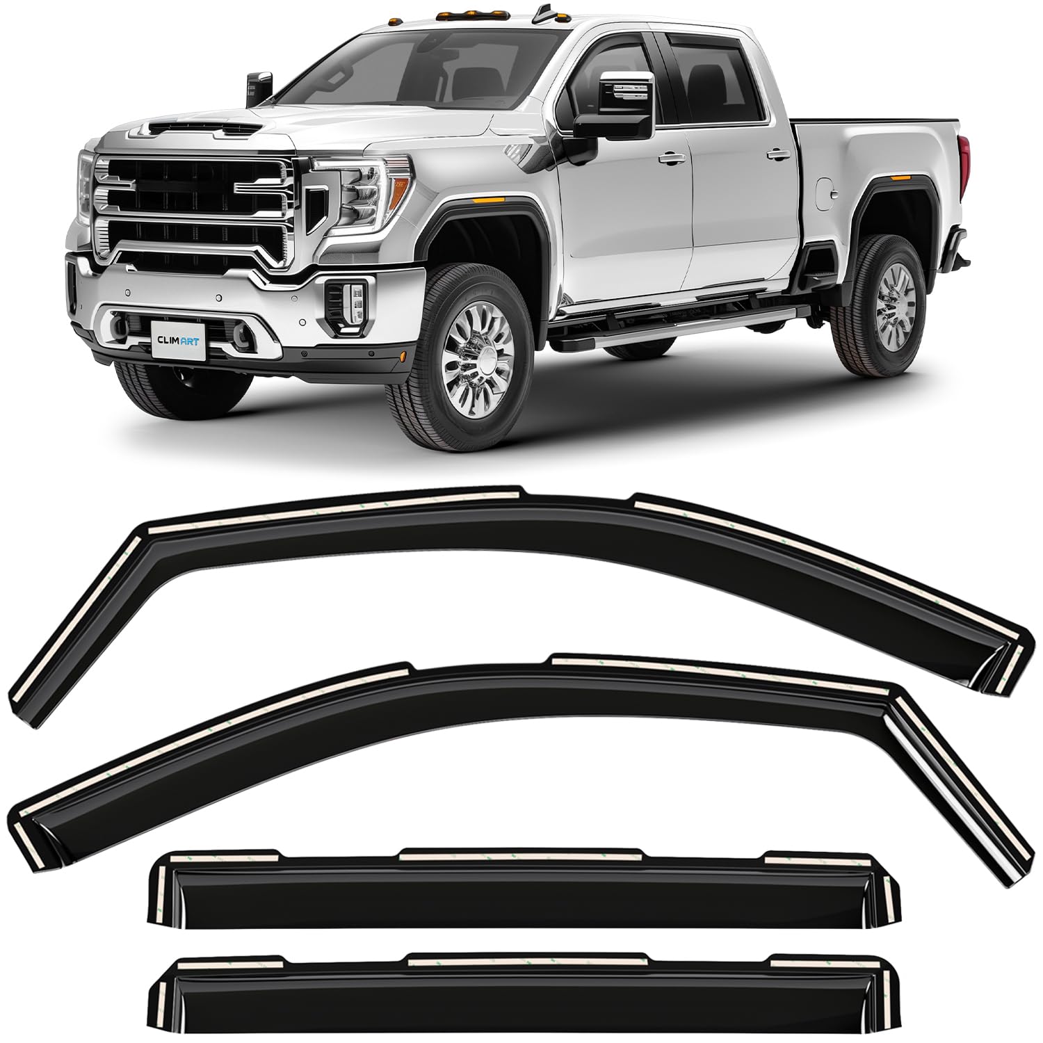 CLIM ART in-channel rain guard front left for GMC Sierra with wind control benefits.