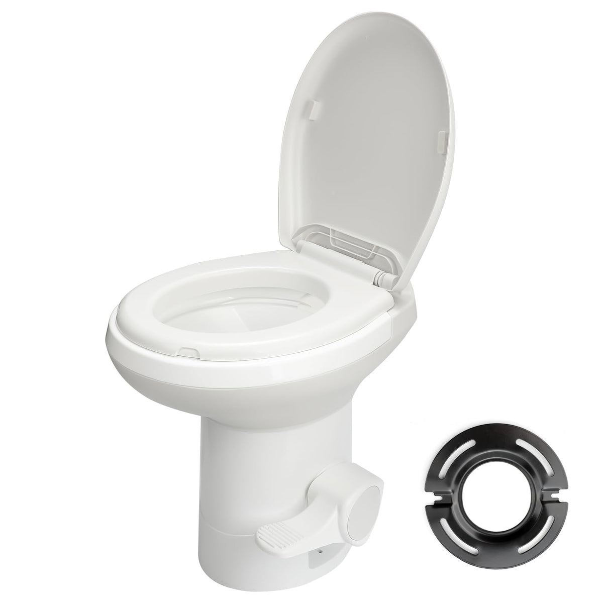 Clirass toilet front view highlights a modern RV bathroom upgrade for comfort on the road.