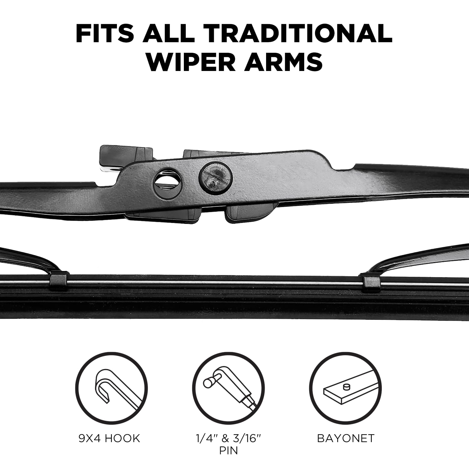 Clix Wipers compatible with hook and pin arms for easy installation.