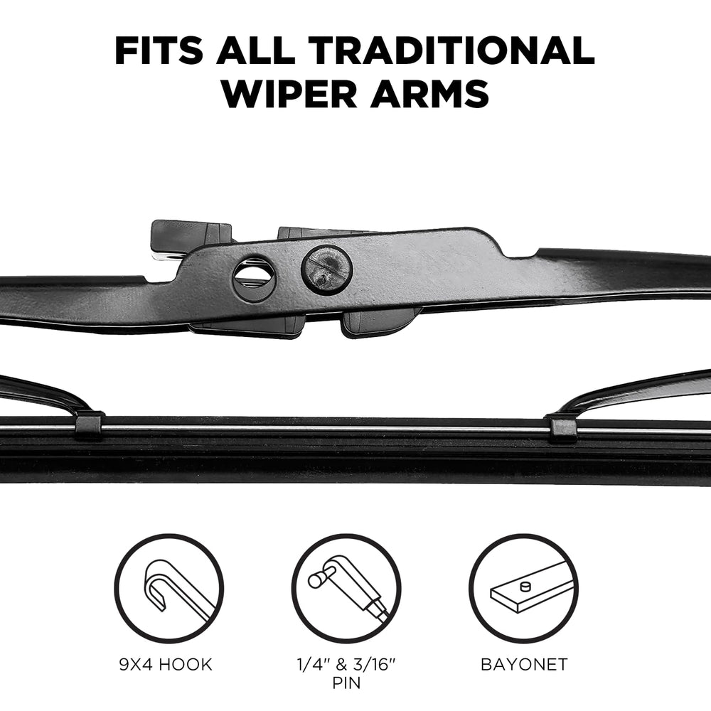 Clix Wipers compatible with hook and pin arms for easy installation.
